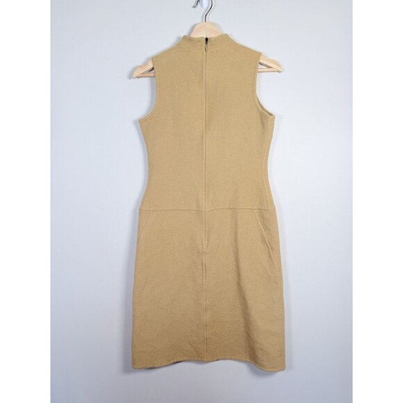 Kenar Neutral Tan Wool Blend Dress  Minimalist Crêpe/Tan Sleeveless Midi Career - Picture 4 of 10
